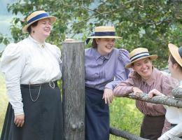 Women visiting and laughing